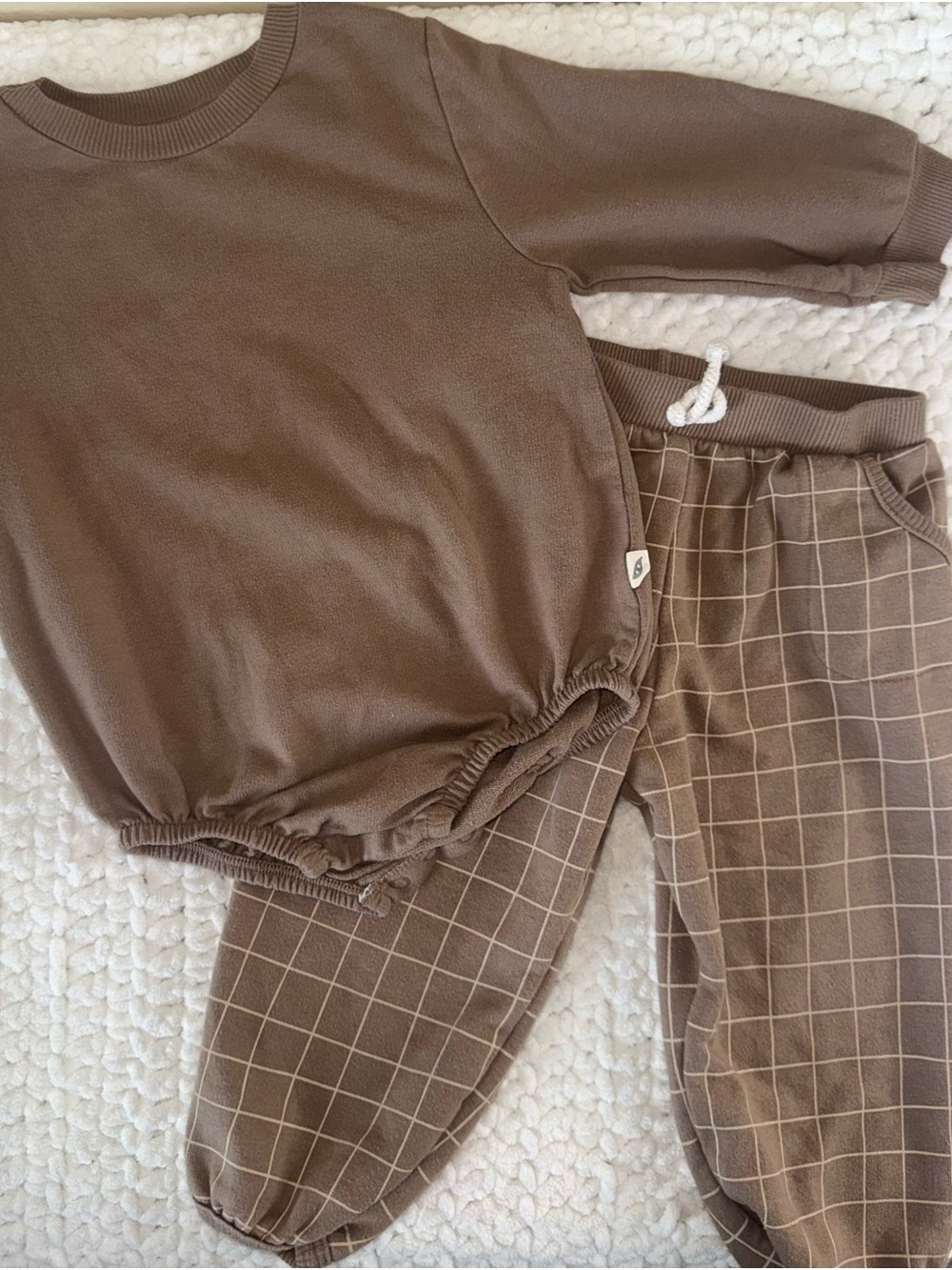 Kids Neutral Brown Grid Jogger Set - Unbranded